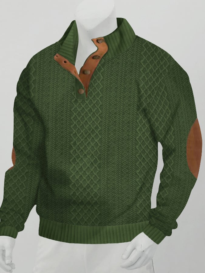 Men's Comfy Outdoor Casual Stand Button Long Sleeve Sweater-tidenox