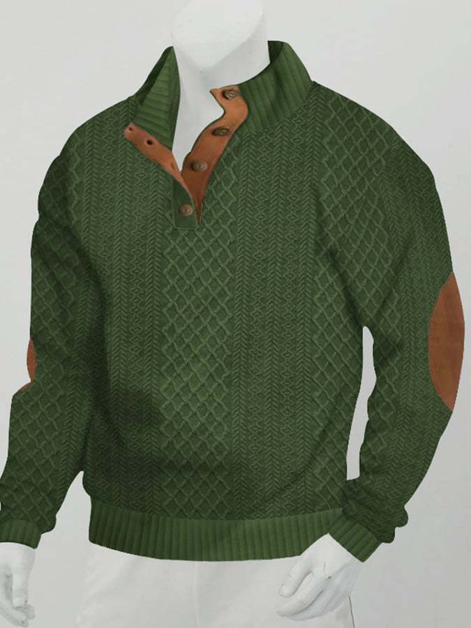 Men's Comfy Outdoor Casual Stand Button Long Sleeve Sweater-tidenox