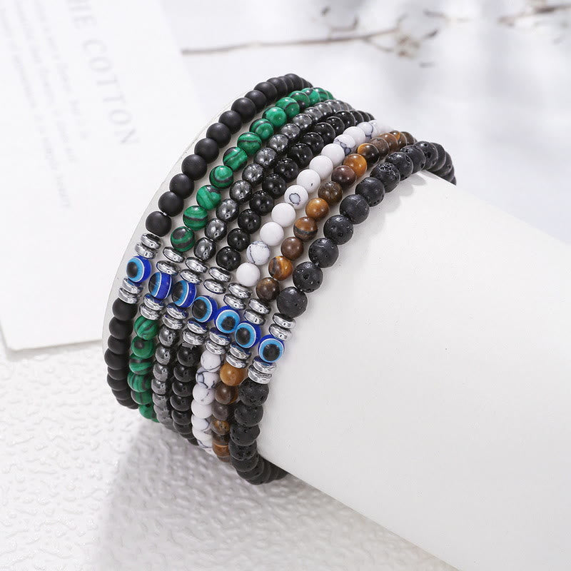 Men's 4mm Natural Stone Bracelet with Evil Eye Charm-tidenox