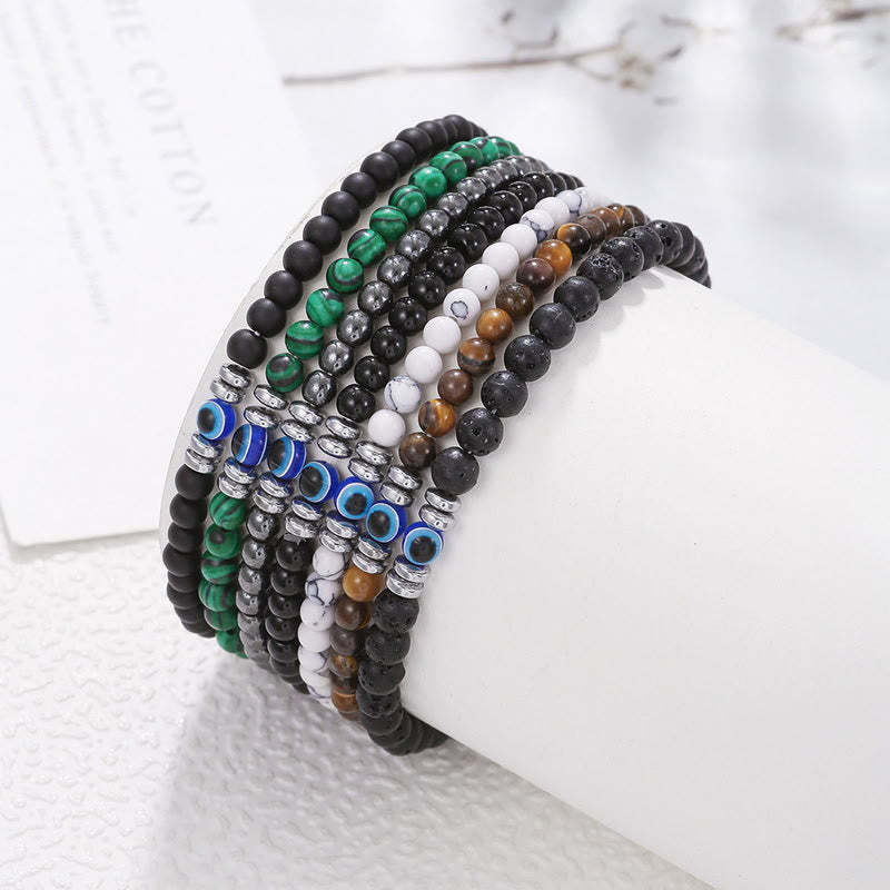 Men's 4mm Natural Stone Bracelet with Evil Eye Charm-tidenox