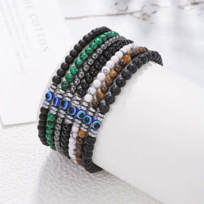 Men's 4mm Natural Stone Bracelet with Evil Eye Charm-tidenox