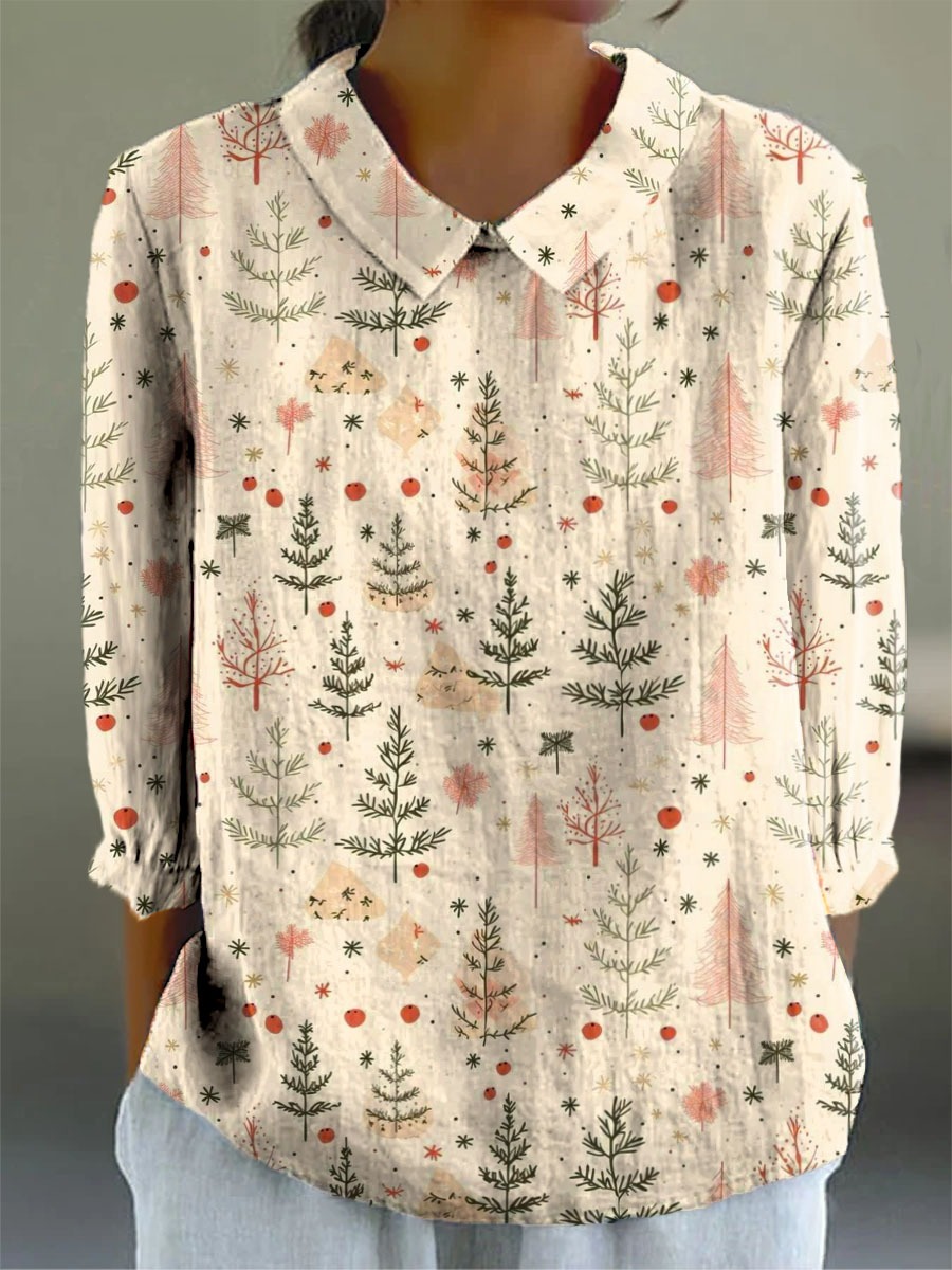 Women's Christmas Tree Art Print Buttoned Cardigan Sweater-tidenox