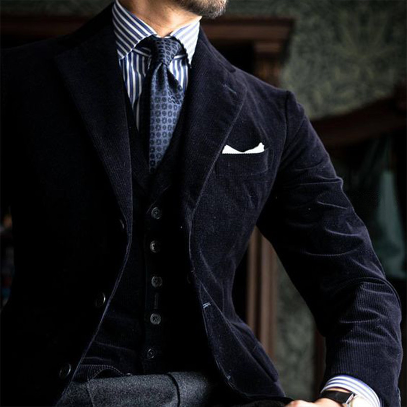 Men's Elegant Lapel Three Button Corduroy Blazer ( NEW )-tidenox