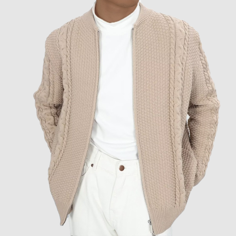 Men's Solid Color Leisure Long Sleeved Knit Sweater Cardigan-tidenox