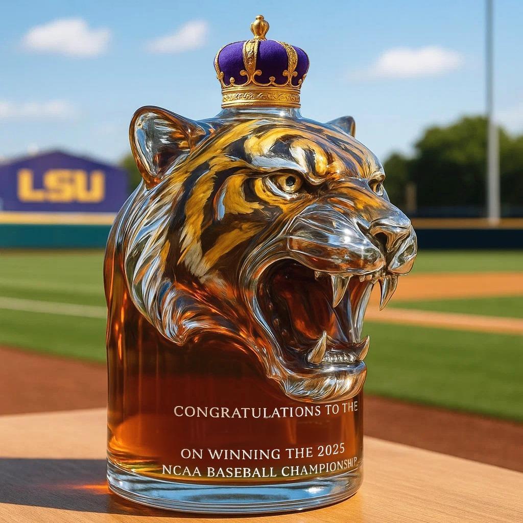 Whiskey bottle Commemorating LSU Tiger's 2025 NCAA Baseball Championship-tidenox