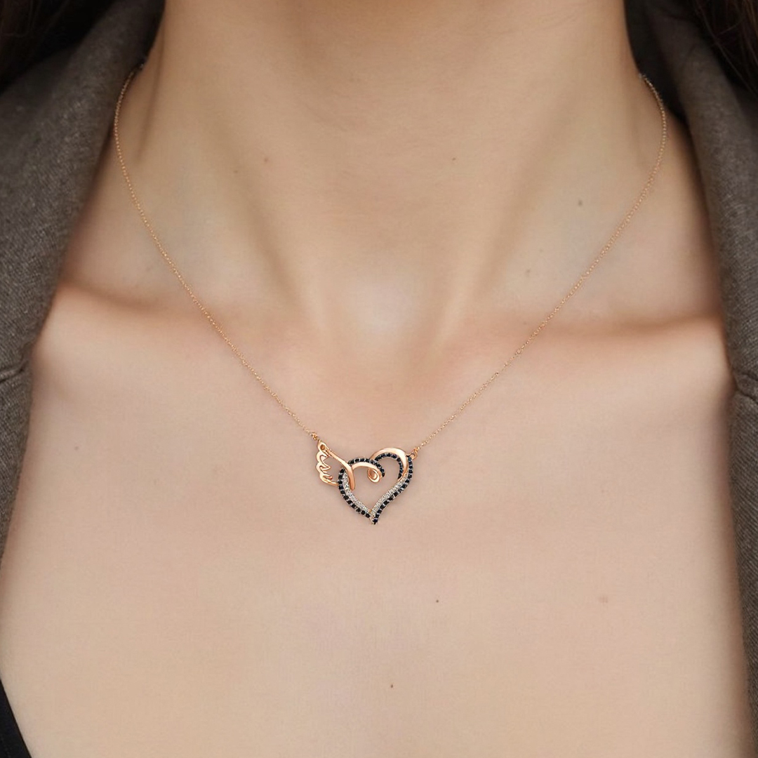 For Memorial - I'll Hold You in My Heart Until I Can Hold You in Heaven Black Diamond Necklace