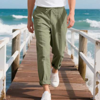 Men's linen trousers summer beach pants solid color comfortable breathable holiday leisure Hawaiian Bohemian style