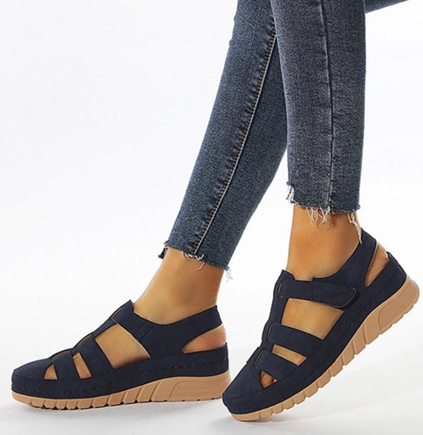 Casual Orthopedic Velcro Walking Wedge Toe Sandals-tidenox