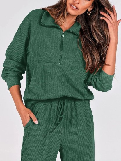 ⏰Hot Sale-Womens 2 Piece Long Sleeve Half Zip Pullover Fall Tracksuit Sweatsuits Set(Buy 2 Free Shipping)-tidenox