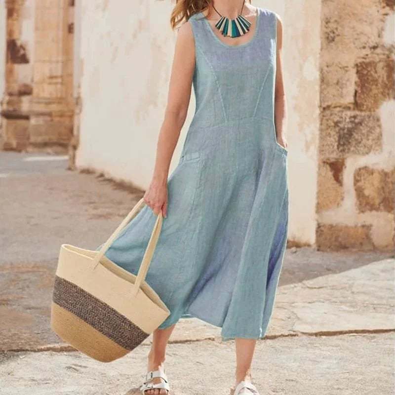 🔥Women's Sleeveless Cotton And Linen Dress-tidenox