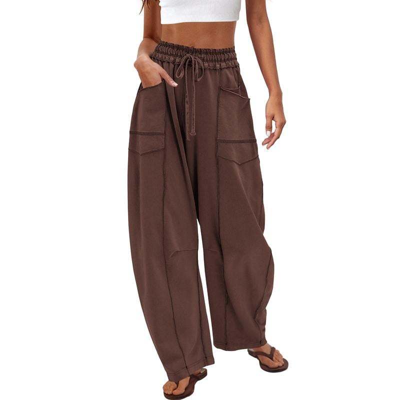 Womens Baggy Barrel Pants Wide Leg Lounge Drawstring Sweatpants with Pockets-tidenox