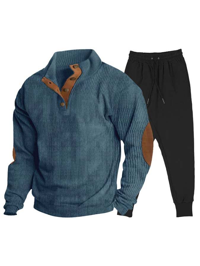 Men's Casual Sports Corduroy Sweatshirt Sweatpants Set-tidenox