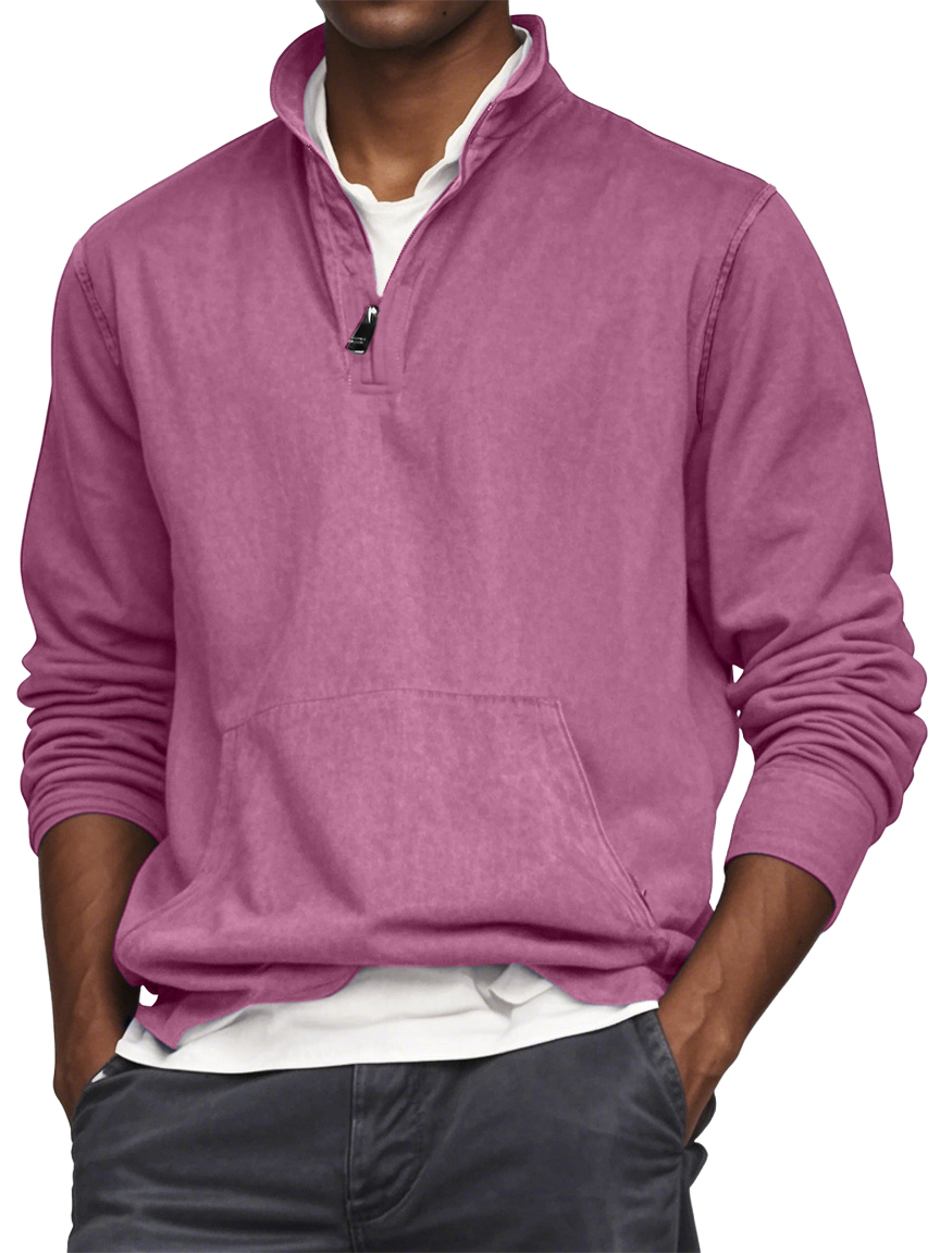 Men's Quarter Zip Pocket Washed Distressed Vintage Long Sleeve T-shirt-tidenox