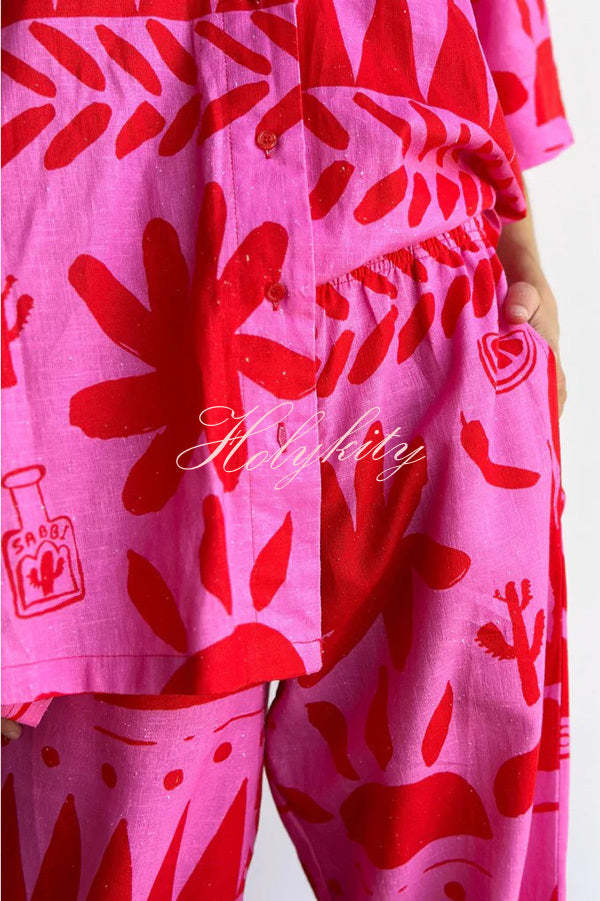 Altos Unique Printed Pocket Shirt and Elastic Waist Pants Set-tidenox