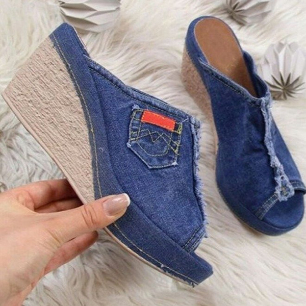 😍Last Day 50% OFF😍-Women's Denim Casual Wedge Heels Platform Sandals-tidenox