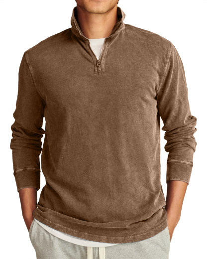 Men's Retro Casual Stand Collar Half-Zip Solid Color Long Sleeve T-Shirt-tidenox