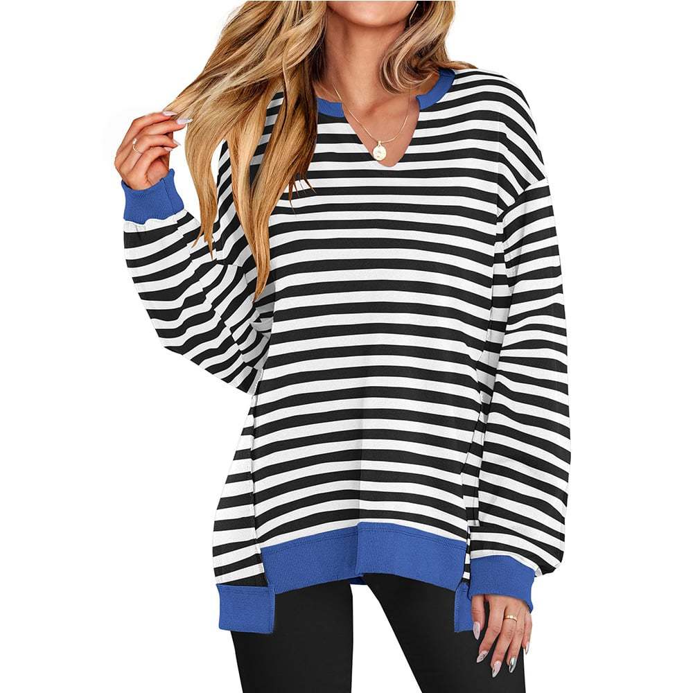 Womens Oversized Sweatshirt V Neck Long Sleeve Tunic Lightweight Pullover-tidenox