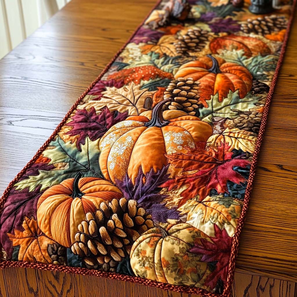 Pinecones and Pumpkins Quilted Table Runner NCU0NT1199-tidenox