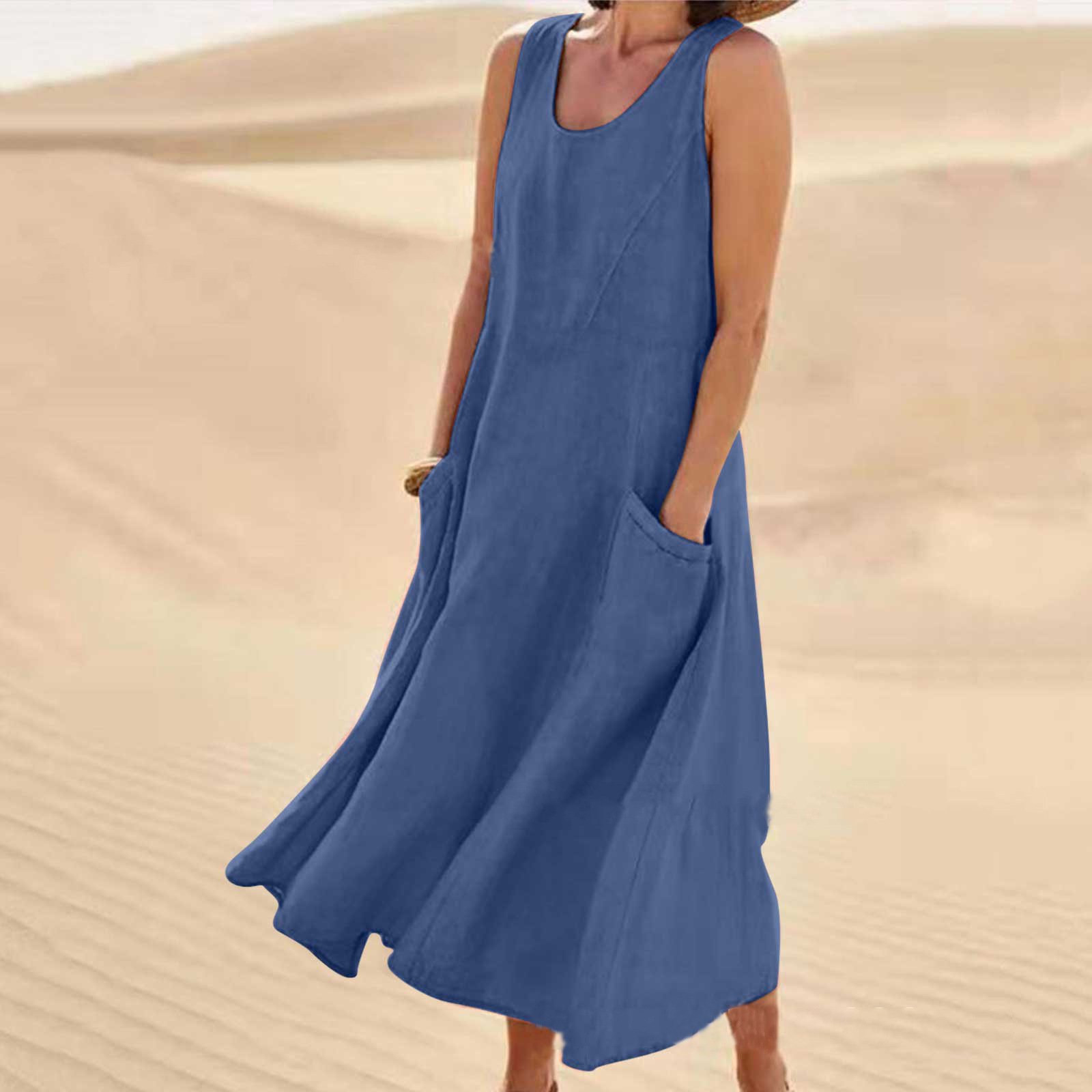 🔥Women's Sleeveless Cotton And Linen Dress-tidenox