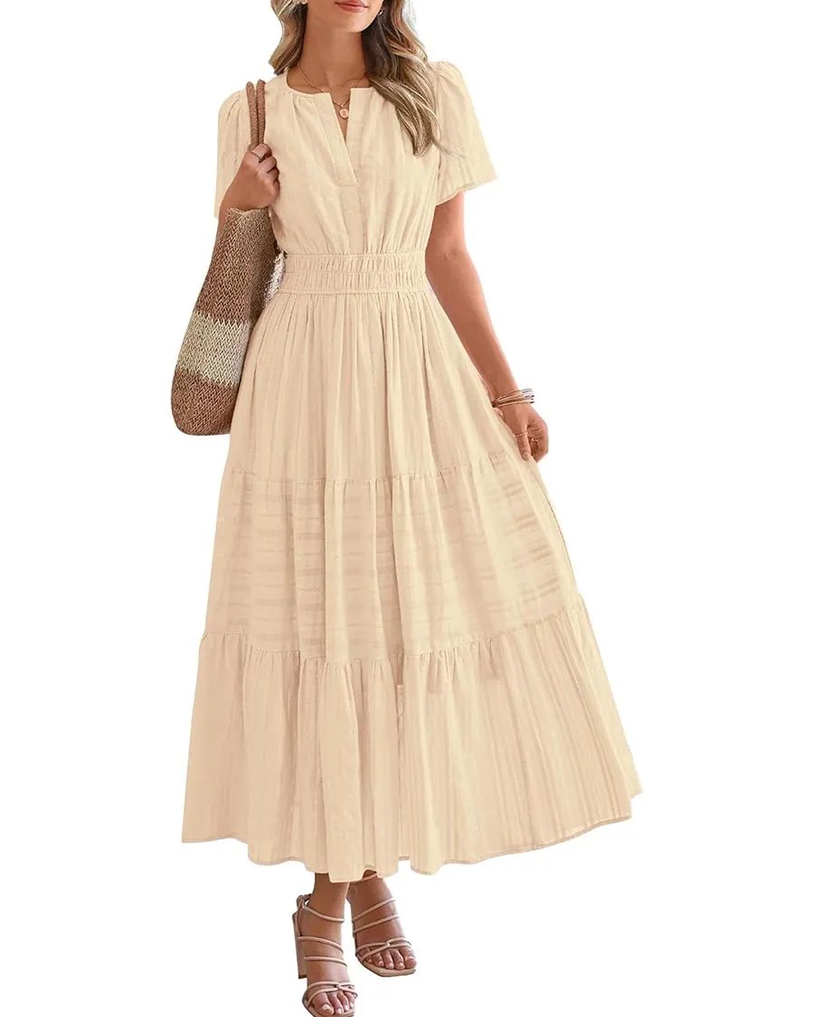 Limited time sale🔥Womens Summer Lightweight Short Sleeve Midi Maxi Dresses