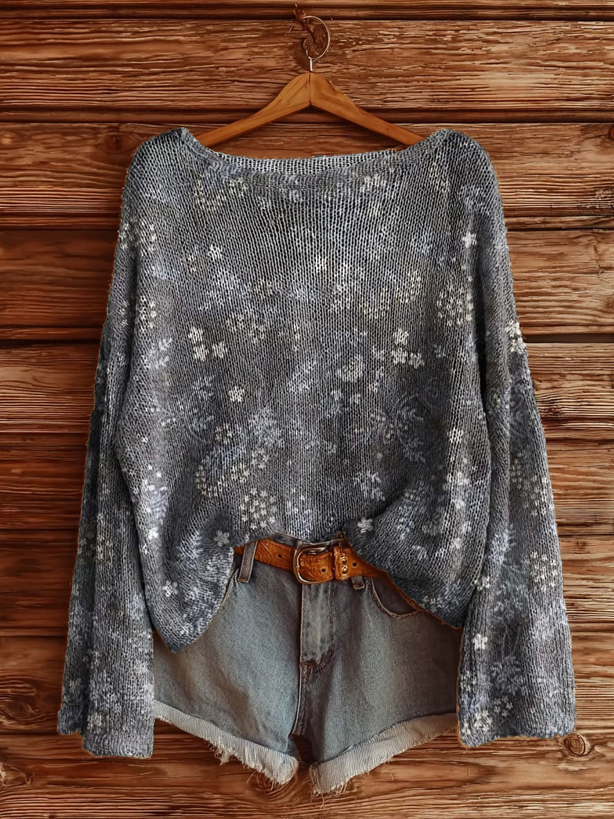 Women's Vintage Floral Art Print Casual Pullover Sweater-tidenox
