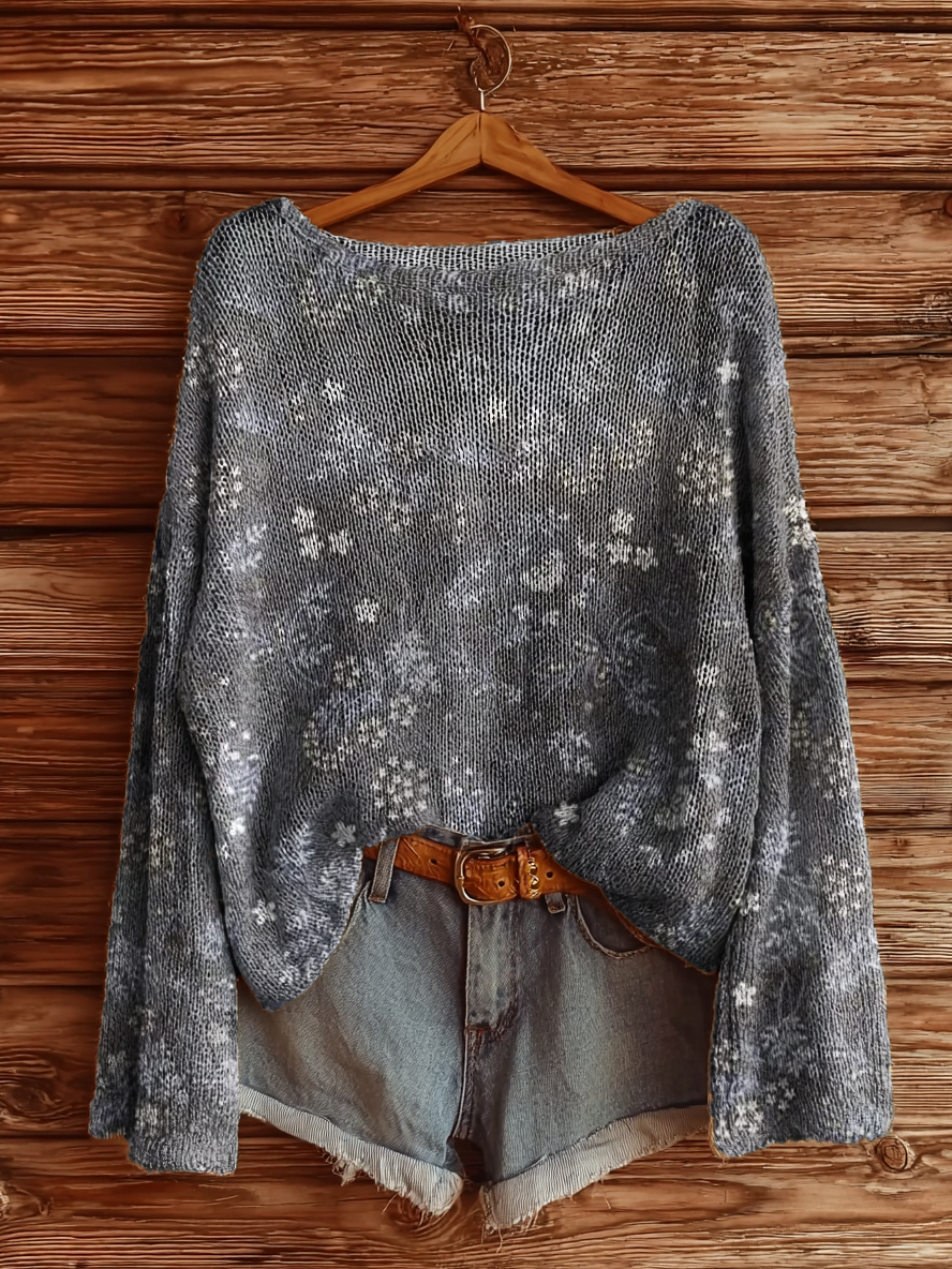 Women's Vintage Floral Art Print Casual Pullover Sweater-tidenox