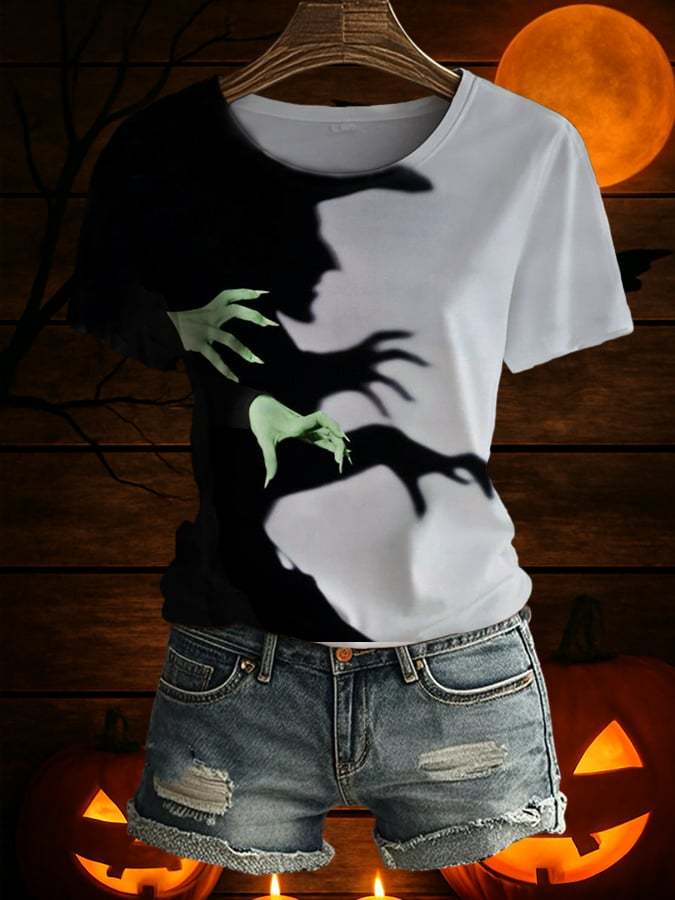 Women's Halloween Witch Printed Short-Sleeved T-Shirt