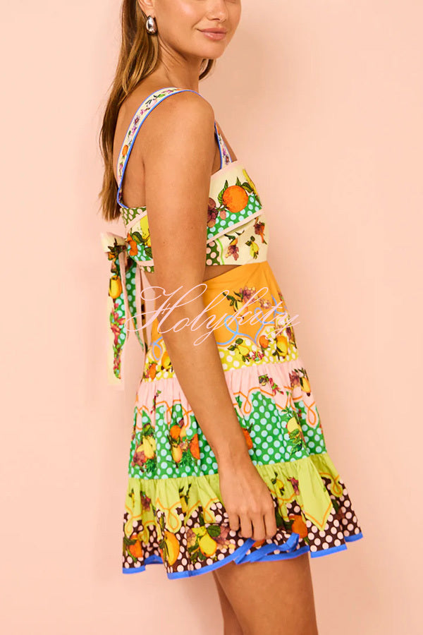 Sweet and Sour Summer Multicolor Lemon Print Pleated Hem Mini Dress-tidenox