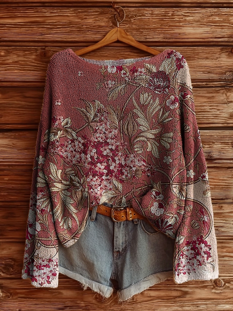 Women's Vintage Floral Tattoo Pattern Art Print Casual Pullover Sweater-tidenox