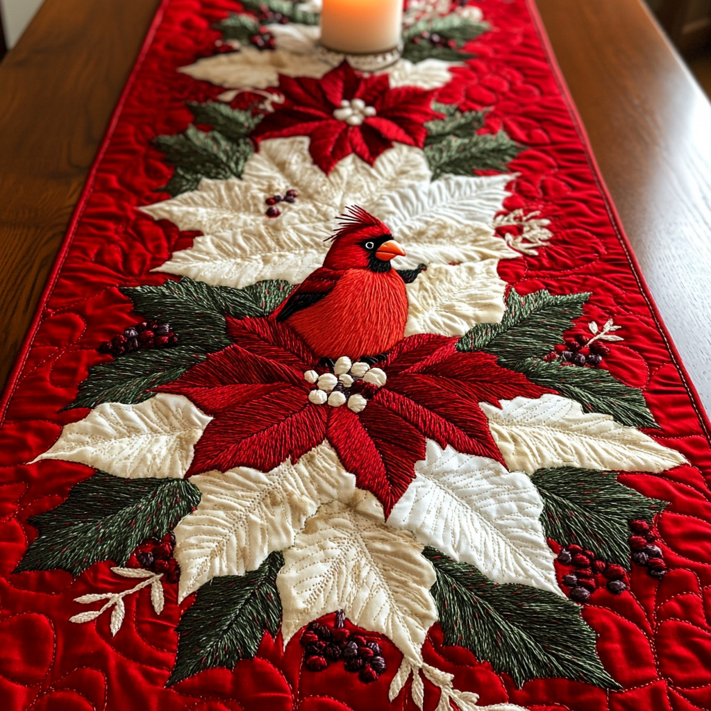 Poinsettia Cardinal Quilted Table Runner NCU0VH094-tidenox