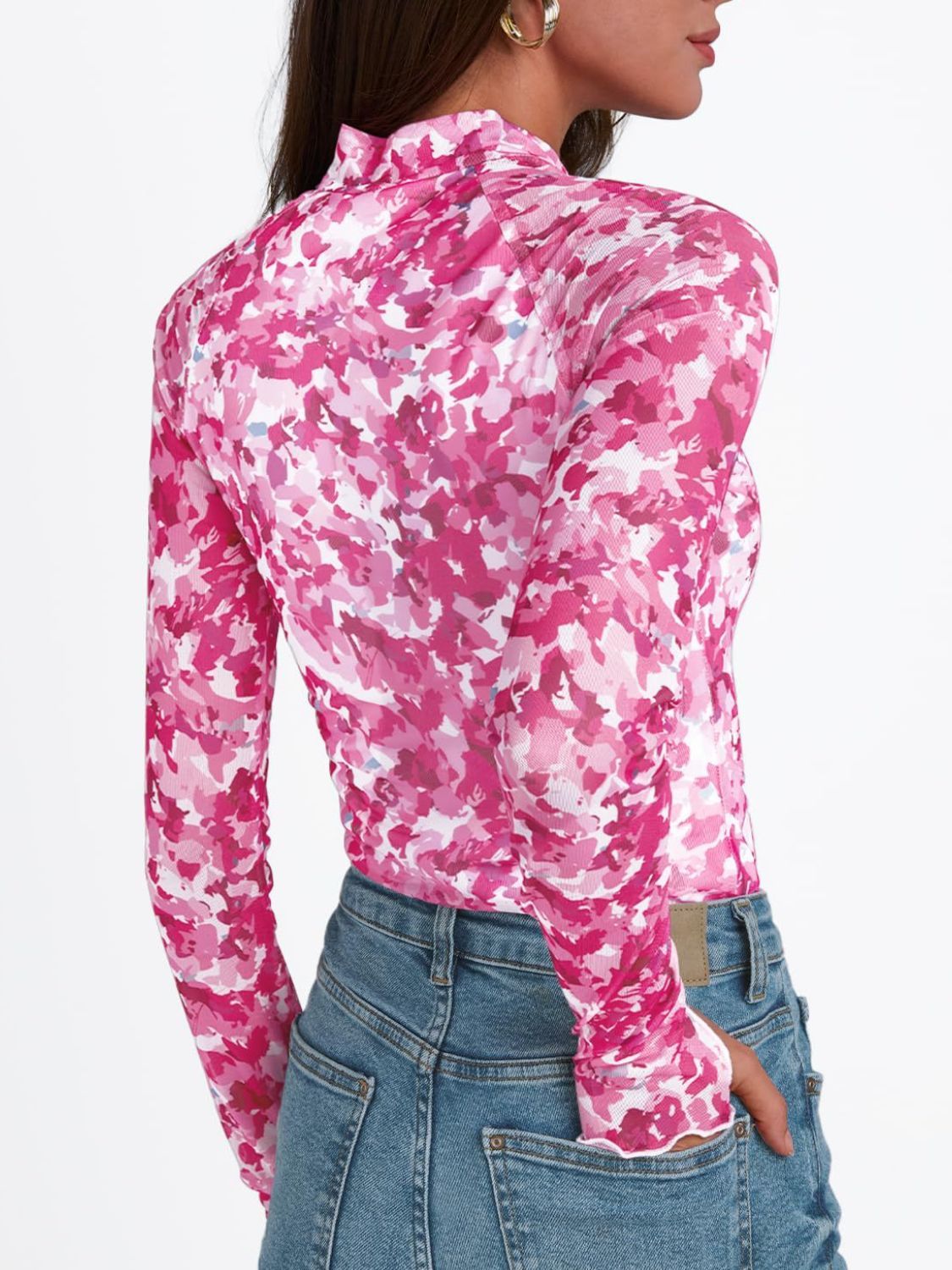 Floral Mock Neck Long Sleeve T-Shirt