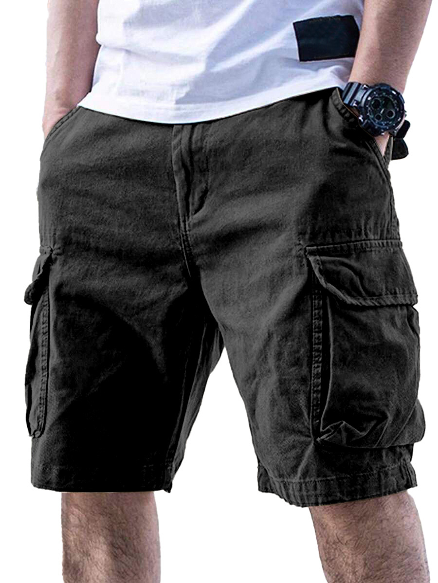 Men's Casual Solid Color Cargo Shorts-tidenox