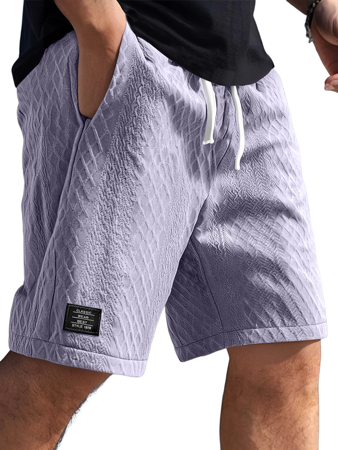 Men's Daily Jacquard Texture Logo Casual Solid Color Shorts-tidenox