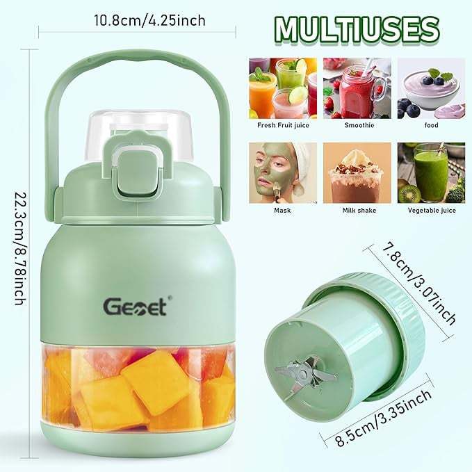 BPA-Free Electric Citrus Juicer 17 oz, Straw, Two Lids, Portable Blender for Smoothies, Shakes, Food Prep & Frozen Blending - Outdoorfun-tidenox
