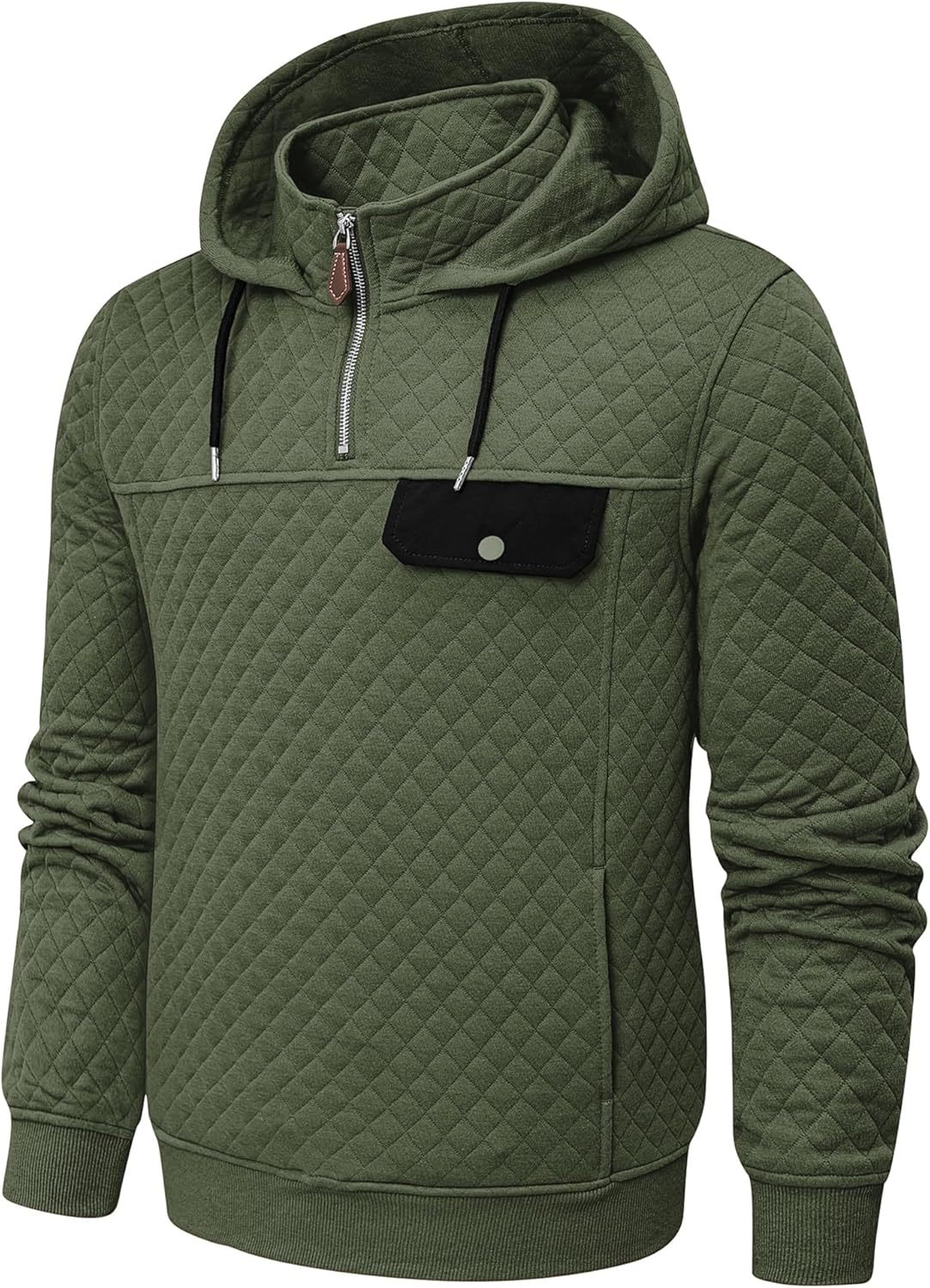 Men's Quilted Hoodies Casual Long Sleeve Quarter-Zip Pullover Sweatshirt with Pockets-tidenox