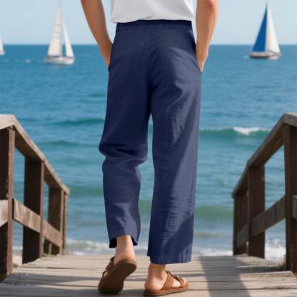 Men's linen trousers summer beach pants solid color comfortable breathable holiday leisure Hawaiian Bohemian style
