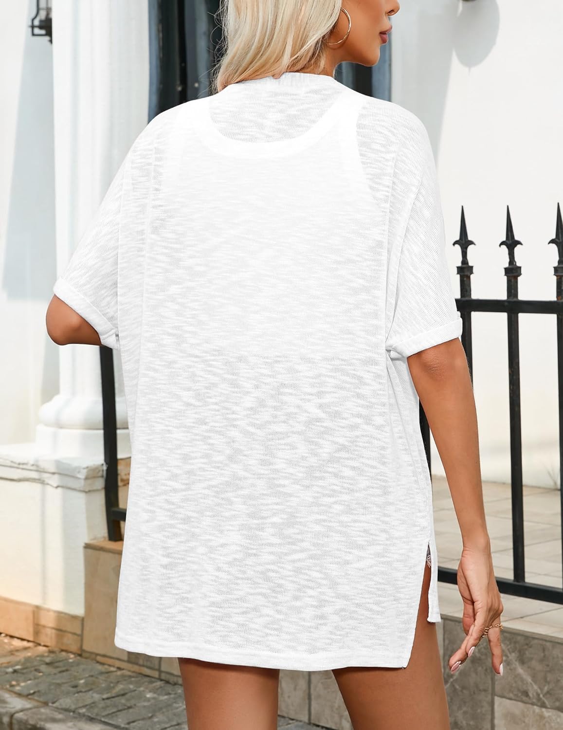 Zeagoo 3/4 Sleeve Cardigans Open Front Beach Coverup-tidenox