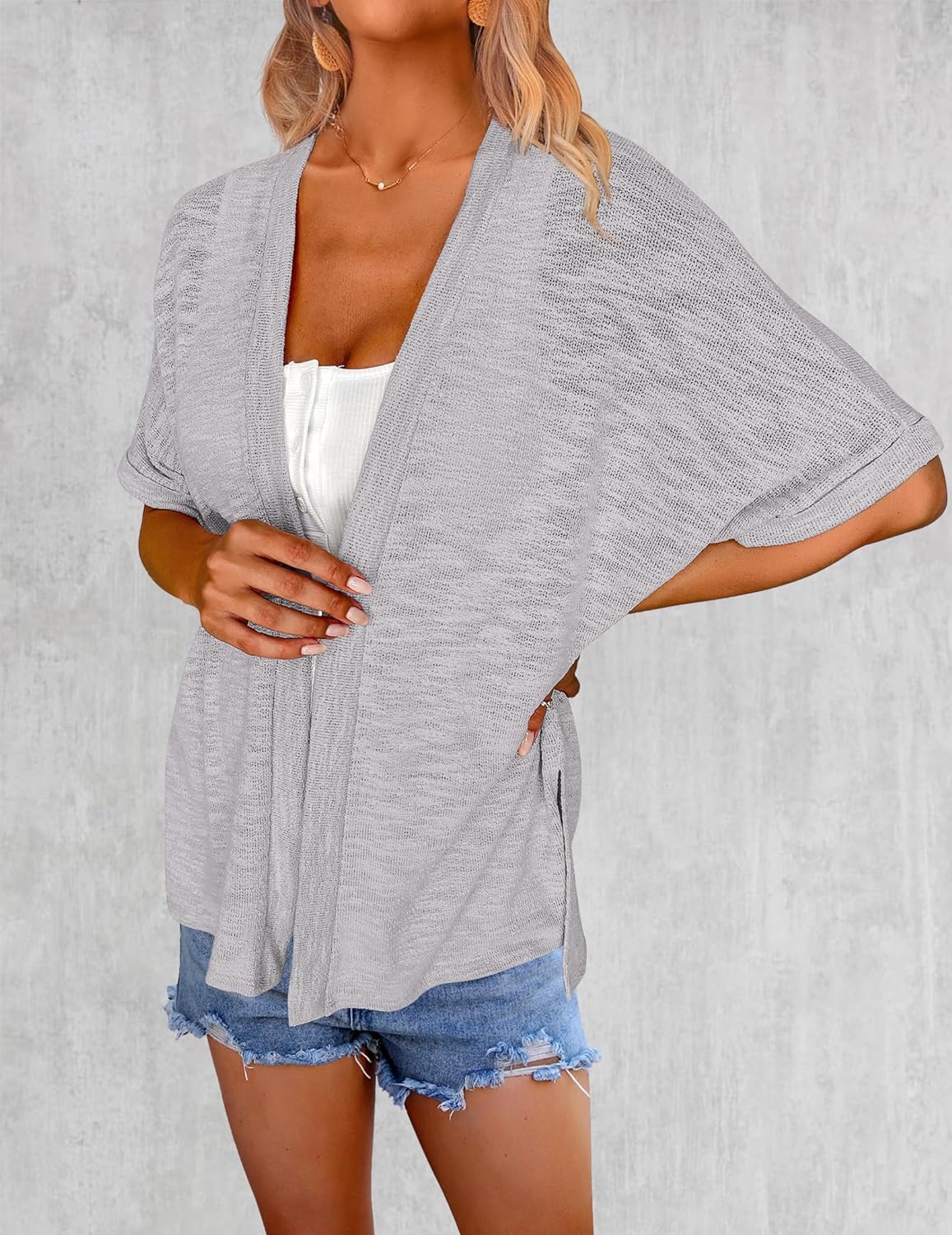 Zeagoo 3/4 Sleeve Cardigans Open Front Beach Coverup-tidenox