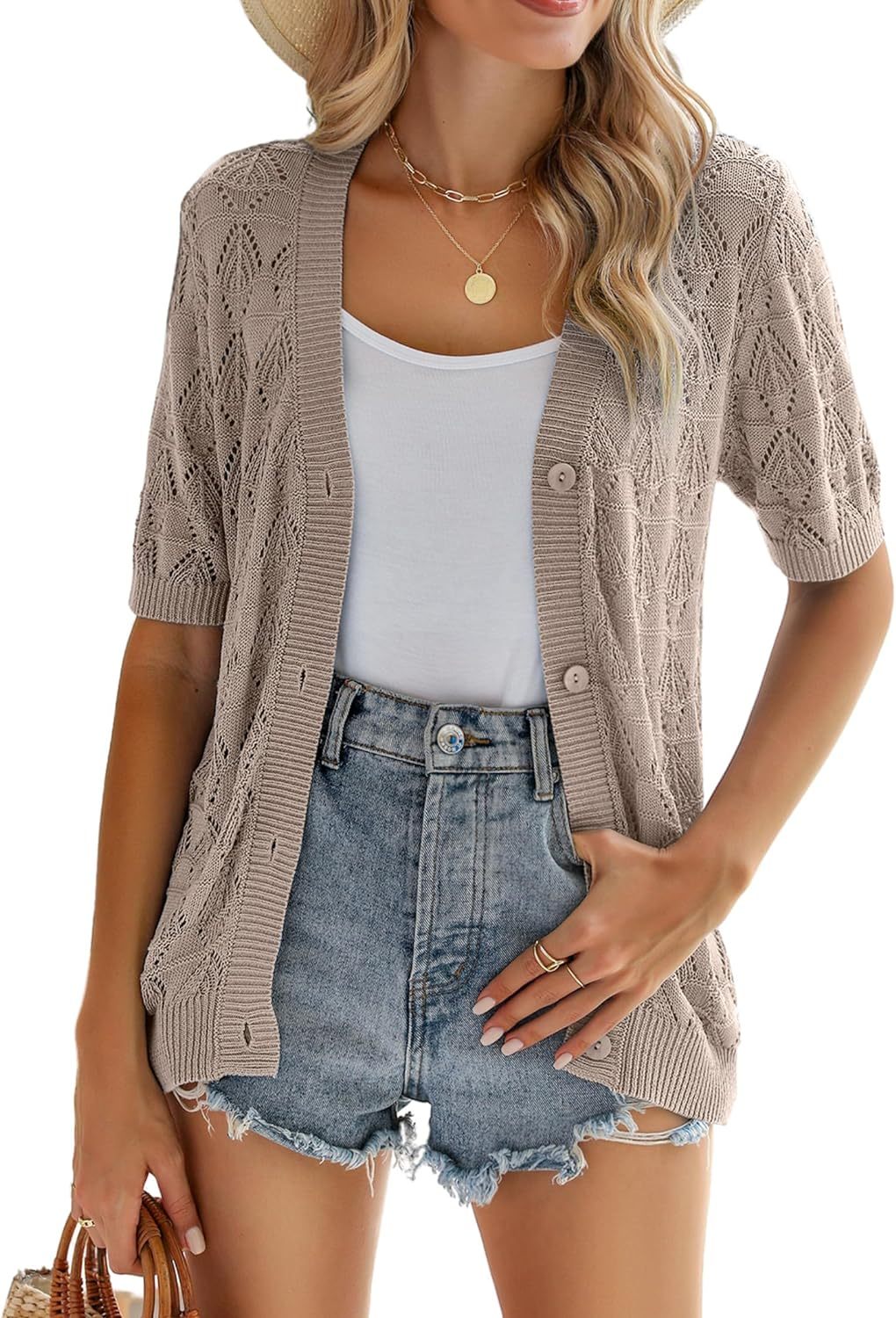 Zeagoo Short Sleeve Crochet Cardigan-tidenox