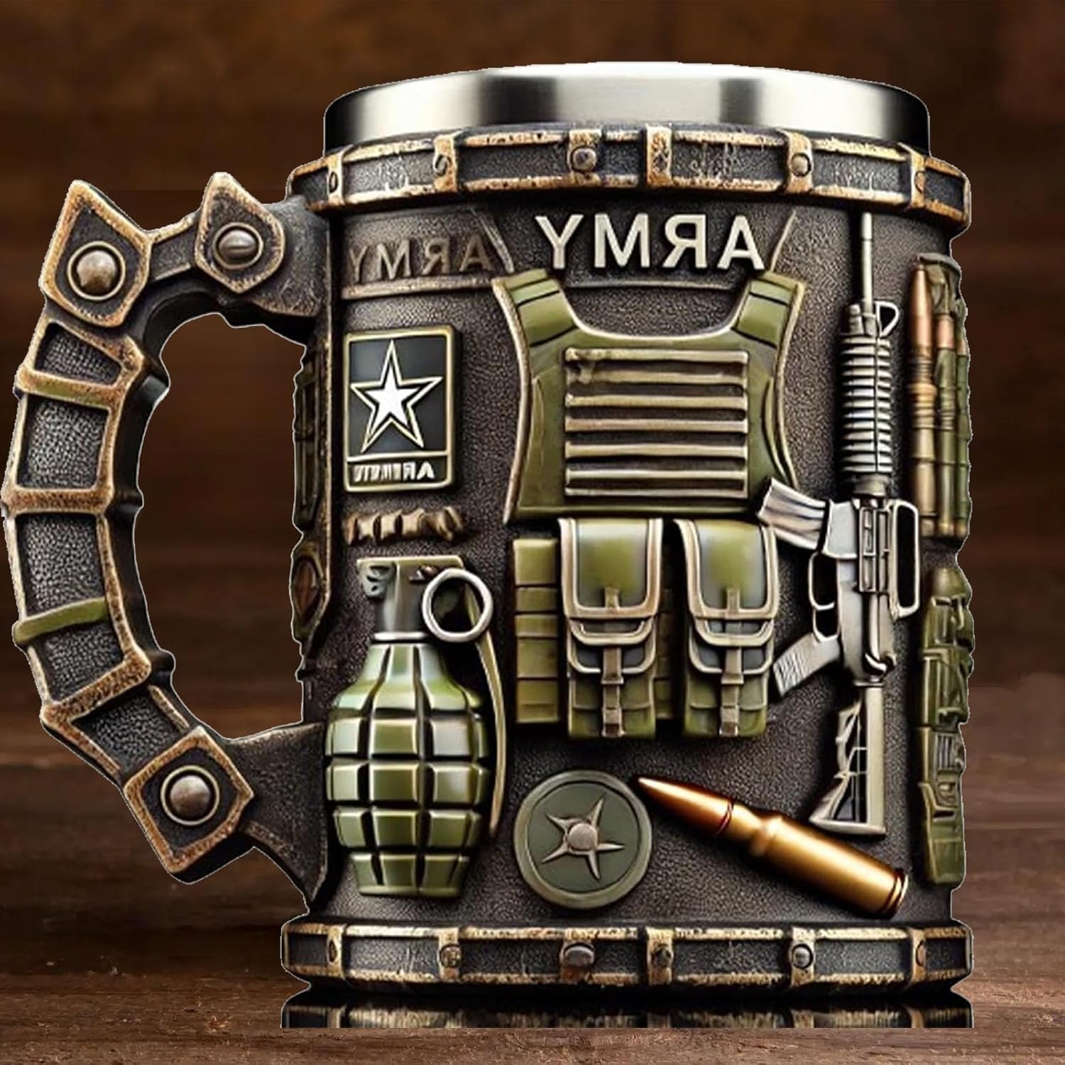 Handmade 3D Military Mug - Army Themed Ceramic Coffee Cup With Engraved Military Symbols, Ideal Gift For Marines & Veterans(Marine Corps)