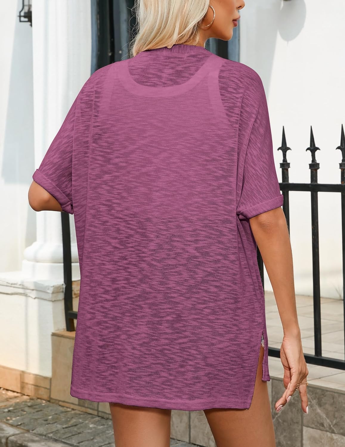 Zeagoo 3/4 Sleeve Cardigans Open Front Beach Coverup-tidenox