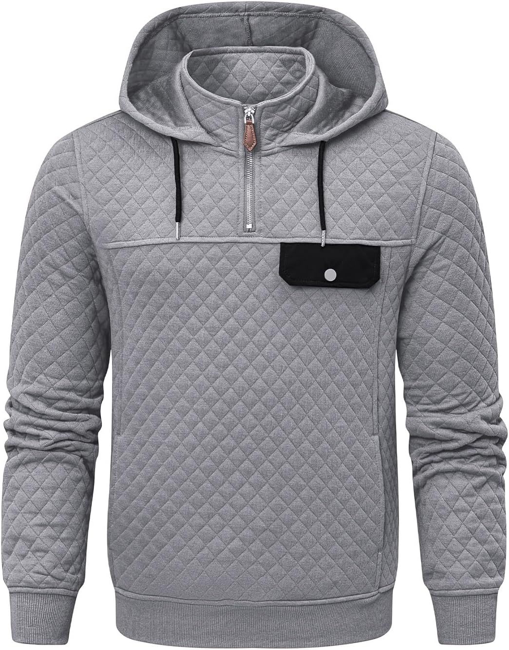 Men's Quilted Hoodies Casual Long Sleeve Quarter-Zip Pullover Sweatshirt with Pockets-tidenox