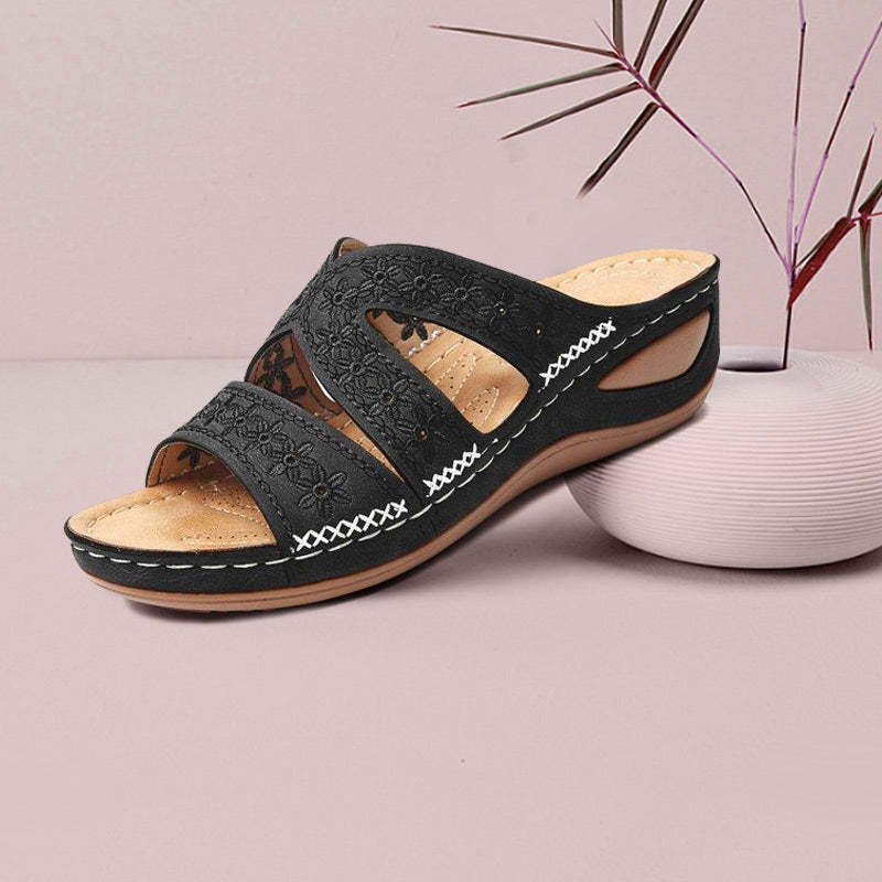 Women's Casual Slope With Embroidered Slippers-tidenox