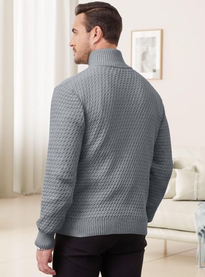 Men's Quarter Zip Sweater Mock Neck Pullover Ribbed Knit Casual Polo Sweaters-tidenox