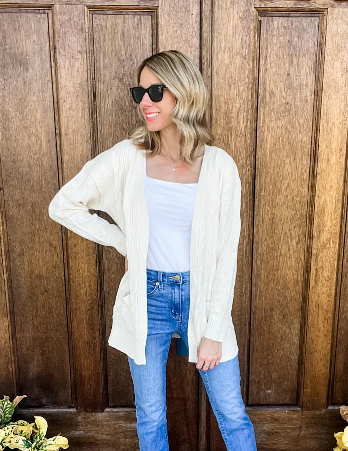 Zeagoo Women's Oversized Cardigan Cable Knit V Neck Sweater-tidenox