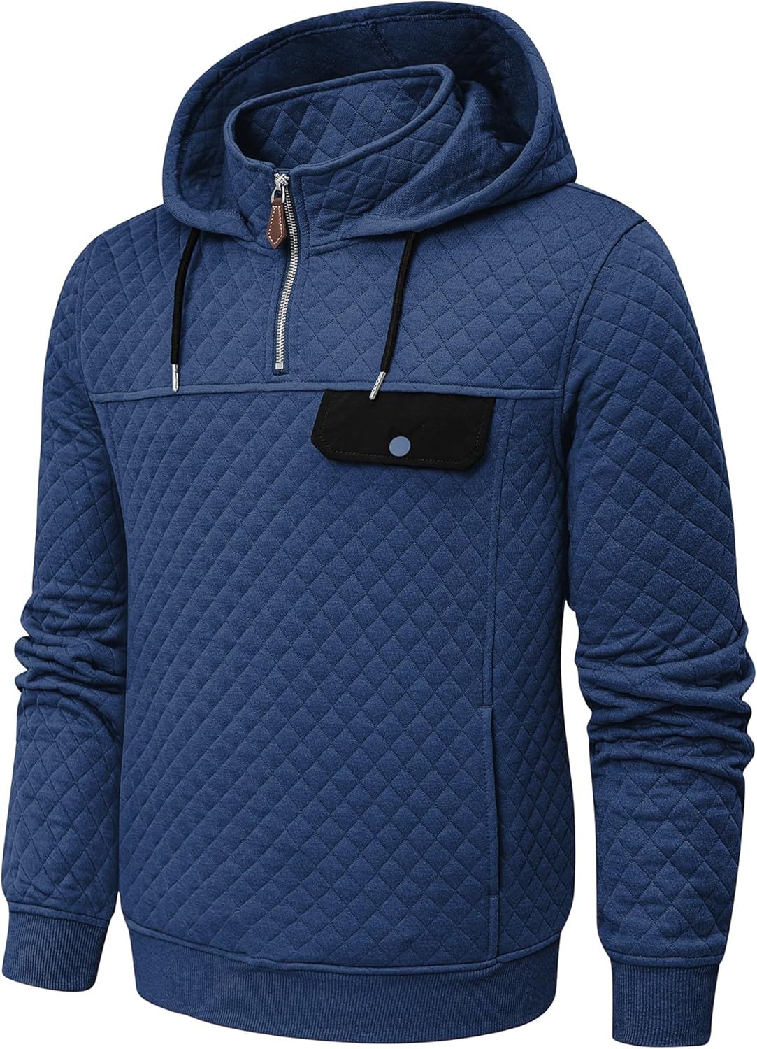 Men's Quilted Hoodies Casual Long Sleeve Quarter-Zip Pullover Sweatshirt with Pockets-tidenox