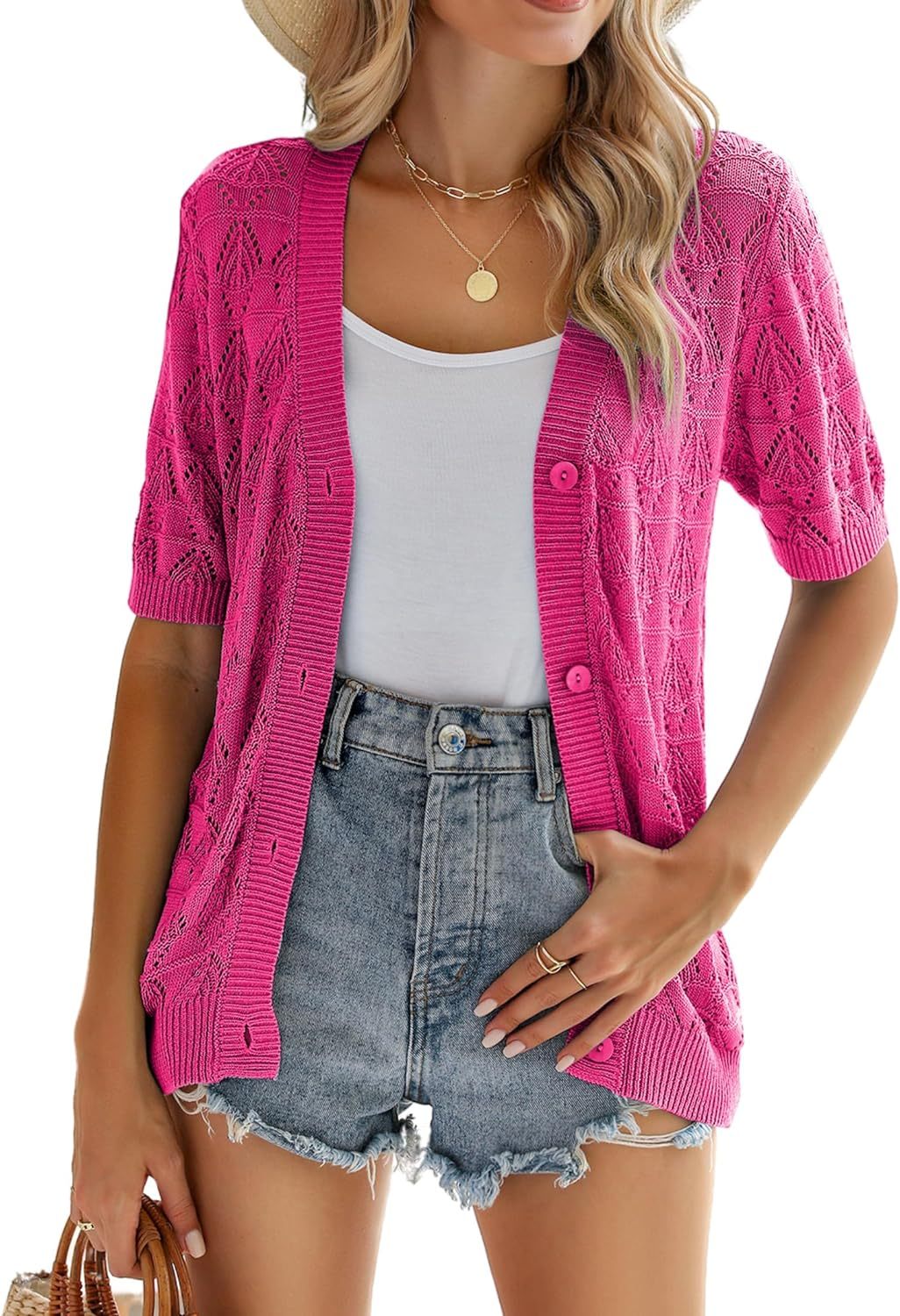 Zeagoo Short Sleeve Crochet Cardigan-tidenox