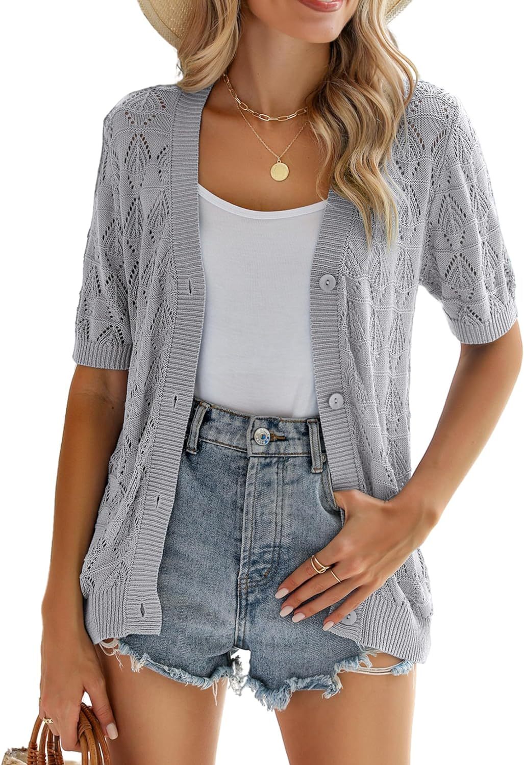 Zeagoo Short Sleeve Crochet Cardigan-tidenox