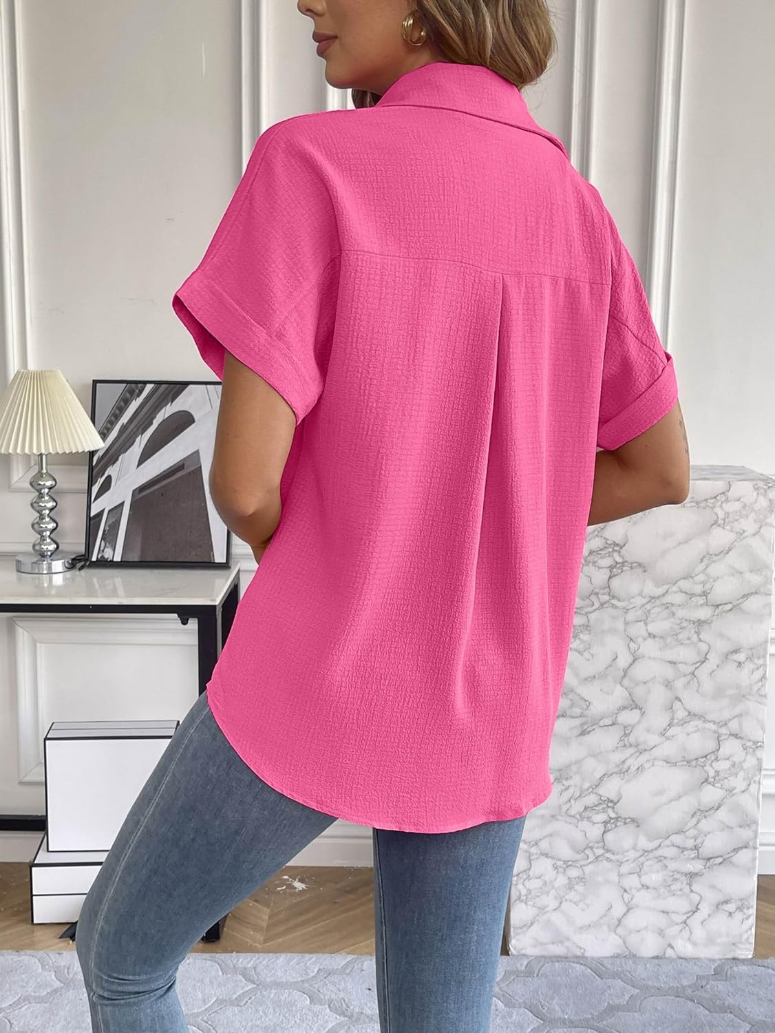 Zeagoo Short Sleeve Casual Roll-Up Cuffed Tops-tidenox