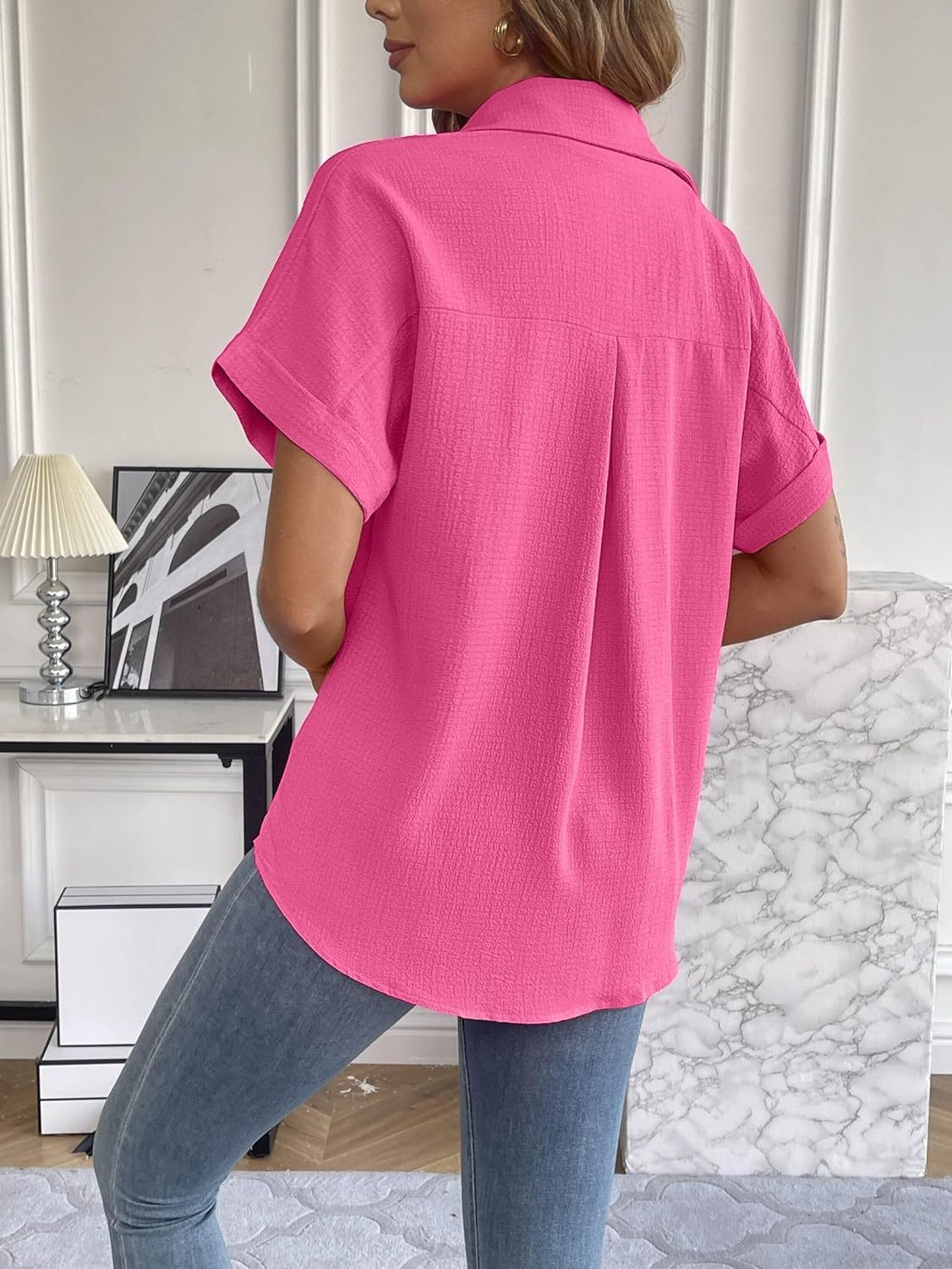 Zeagoo Short Sleeve Casual Roll-Up Cuffed Tops-tidenox